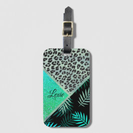 Anpassad utskrift av tropisk leopard på glittery bagagebricka