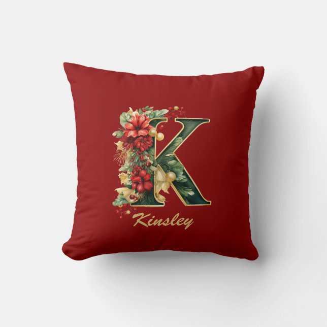 Anpassad utsmyckad monogram K jul röd guld Kudde (Framsida)