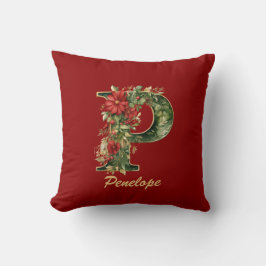 Anpassad utsmyckad monogram P jul röd guld Kudde
