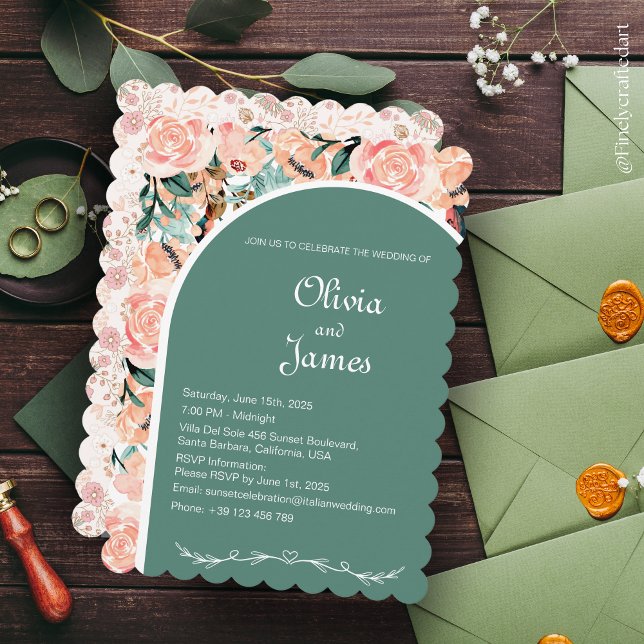 Anpassad Vacker Blommig Mörk Burgunder Rosa & Grön Inbjudningar (Skapare uppladdad)