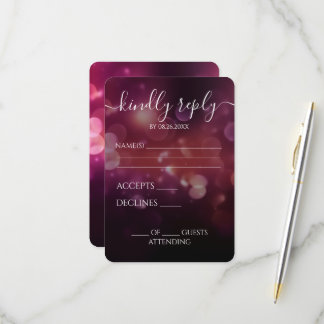 Anpassad Vacker Mörk Rosa Glitter Bokeh Bröllop OSA Kort