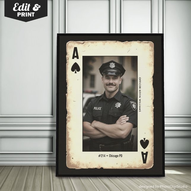 Anpassad väggkonst för poliser, Spader ess (Custom Police Officer Gift Wall Art, Ace of Spades Poster)