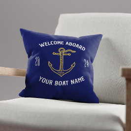 Anpassad Välkommen Ombord Båt Namn Marinblå & Guld Kudde
