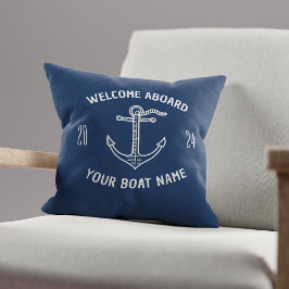 Anpassad välkomst ombord Båtnamn Marinblå Kudde