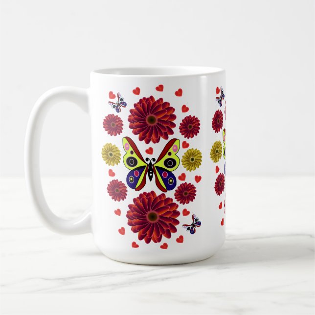 Anpassad vår fjäril blomsterpresent kaffemugg (Vänster)