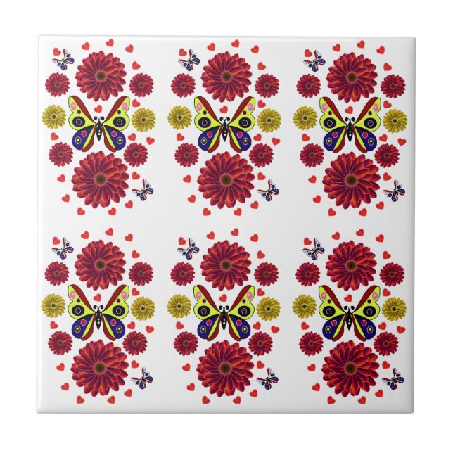 Anpassad vår fjäril blomsterpresent kakelplatta (Framsidan)