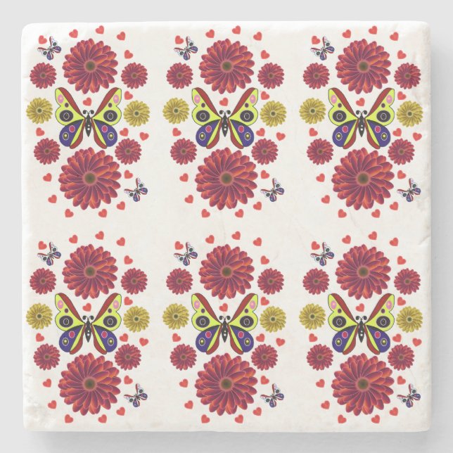 Anpassad vår fjäril blomsterpresent stenunderlägg (Framsidan)