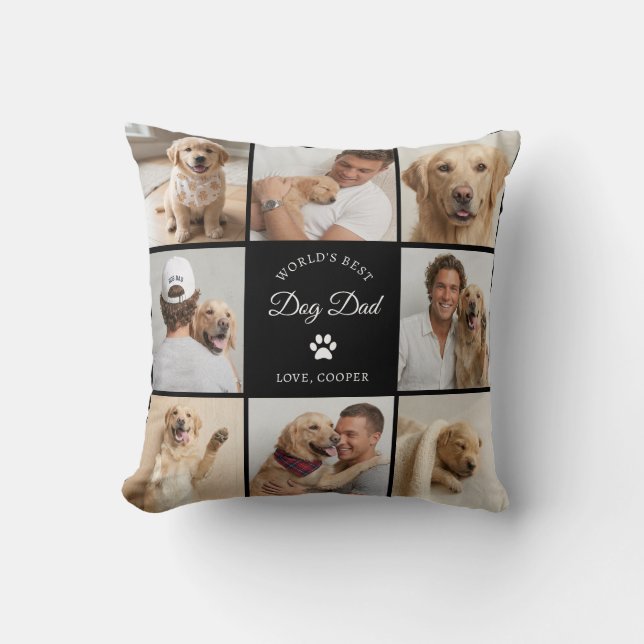 Anpassad Världens Bästa Hundpappa 8 Foto Grid Kudd Kudde (Framsida)