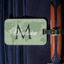Anpassad världskarta i salvia grön med monogramnam
