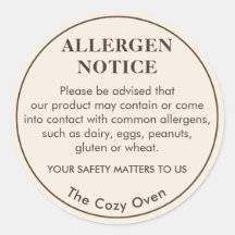 Anpassad varningsetikett för allergener för bageri