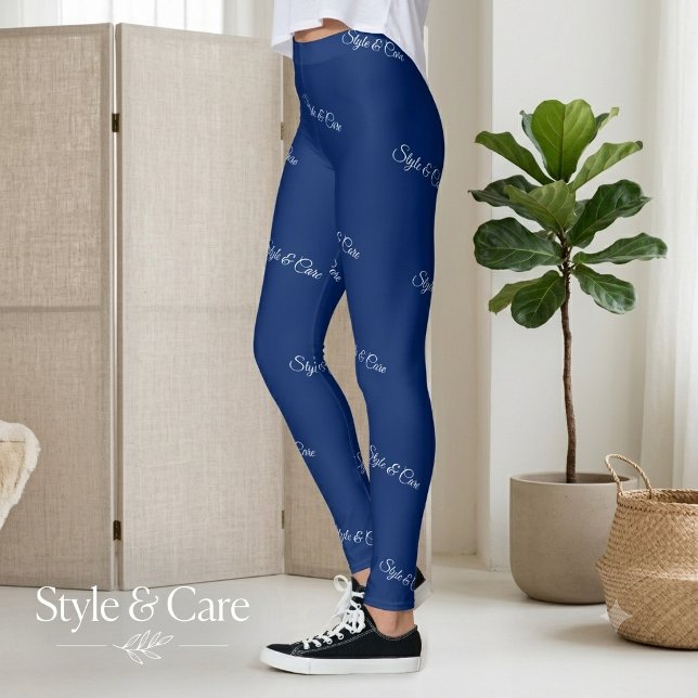 Anpassad varumärkesnamnsmönster Stilfull marinblå Leggings (Custom Brand Name Pattern Stylish Navy Leggings)