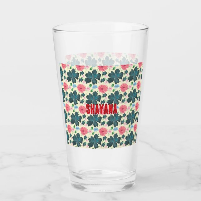 Anpassad vattenfärg blommig mönstergåva glaskopp (Framsida)
