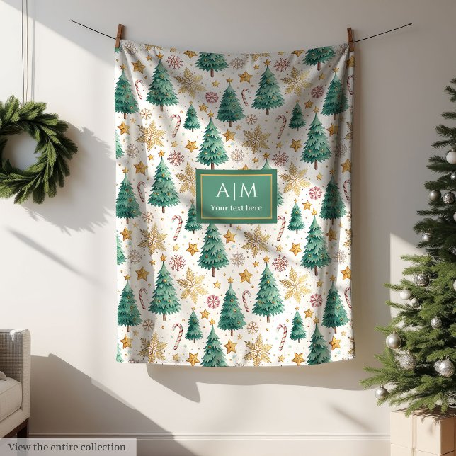 Anpassad vattenfärg för Julgranar ull-gåva Fleecefilt (Custom name watercolor Christmas trees fleece gift)