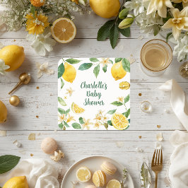 Anpassad Vattenfärg Lemon Blossom Baby Shower Underlägg Papper Kvadrat