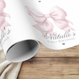 Anpassad vattenfärgsdamm Rosa Bow 1:a födelsedag Presentpapper