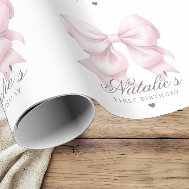 Anpassad vattenfärgsdamm Rosa Bow 1:a födelsedag Presentpapper (Skapare uppladdad)