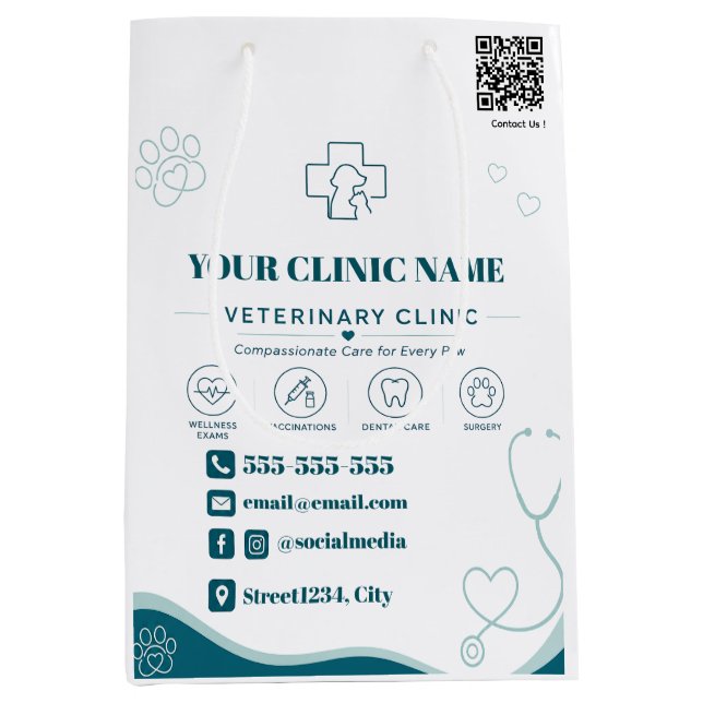 Anpassad veterinärpapperspåse med QR-kod (Framsidan)
