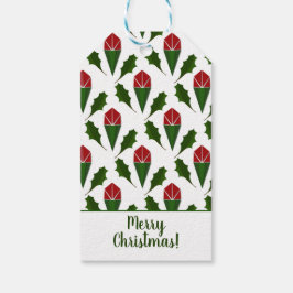 Anpassad Vibrant Röd ros, Holly Helgdag Art Presentetikett