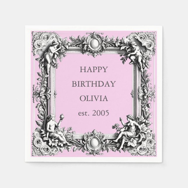 Anpassad viktoriansk rullram duk - rosa pappersservett (Framsidan)