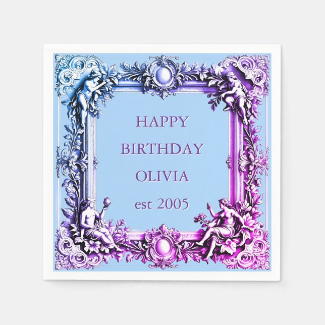 Anpassad viktoriansk rullram, Elegant blå rosa Pappersservett (Framsidan)