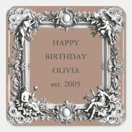 Anpassad viktoriansk rullram – Elegant MOCHA Fyrkantigt Klistermärke