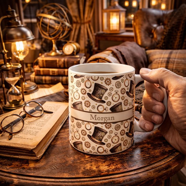 Anpassad viktoriansk Steampunk-hatt och urverksnam Kaffemugg (Skapare uppladdad)