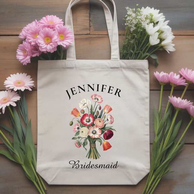 Anpassad vildblomma brudtjänstebag för bröllopsgåv tygkasse (Custom Floral Bridal Tote Bag — Bridesmaid Proposal Gift, Bachelorette Party Favor, Wedding Tote)