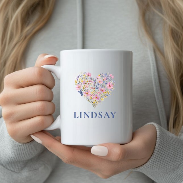 Anpassad Vildblomma Hjärtan Namn Kopp (Custom Wildflower Heart Name Mug
)