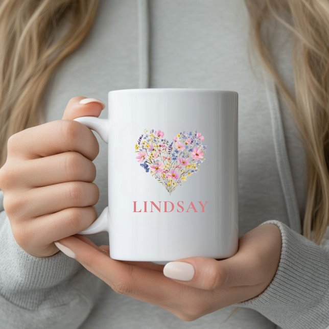 Anpassad Vildblomma Hjärtan Namn Mugg (Custom Wildflower Heart Name Mug
)