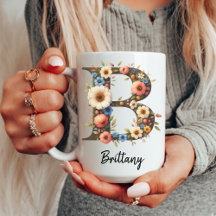 Anpassad vildblomma initial monogram mugg för flic