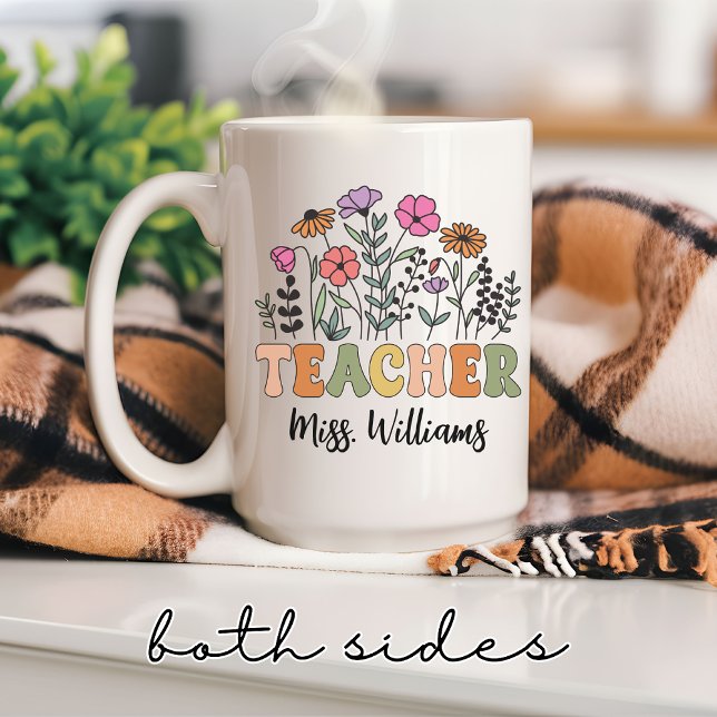 Anpassad Vildblomma Lärarkopp, Present för Examen Kaffemugg (personalized teacher mug, wildflower teacher gift, retro floral mug, teacher appreciation gift,)