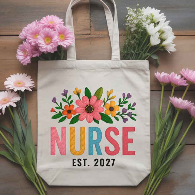 Anpassad vildblomma sjuksköterske-handväskor exame tygkasse (Embroidered Effect Wildflower Nurse Bag, Personalized Gift for Coworkers, Nursing Students & Friends)