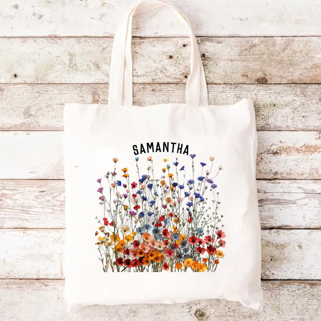Anpassad vildblommspåse, födelsedagspresent åt hen tygkasse (Gift for mom, Tote bag for mom, mom gift, mothers day gift, grandma gift, mom birthday gift)