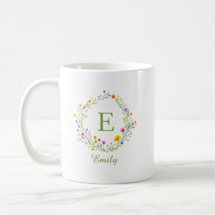 Anpassad vildbloms krans monogram Namn kaffemugg