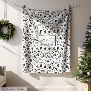 Anpassad vildblomsfilt minimalistisk monogramkonst fleecefilt