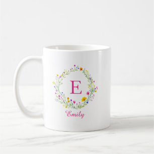 Anpassad vildblomskrans monogramnamn kaffemugg