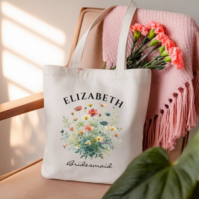 Anpassad vildblomsväska för brudtärna för hedersbr tygkasse (bridesmaid tote bag, bridesmaid gift, watercolor floral tote, wildflower bridesmaid proposal bags,)