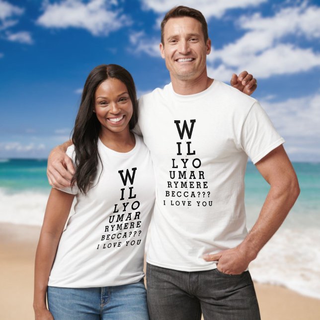 Anpassad Vill du gifta dig med mig Bröllop Optiker T Shirt (Custom Will You Marry Me Marriage Optician Chart T-Shirt)
