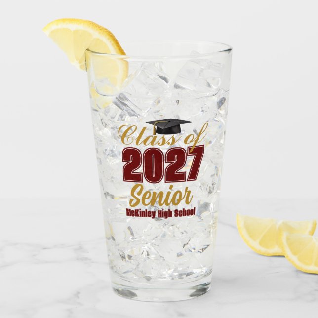 Anpassad vinröd guld Klass 2027 Senior Glaskopp (Framsida Ice)