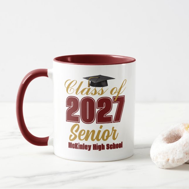 Anpassad vinröd guld Klass 2027 Senior Mugg (Med munk)
