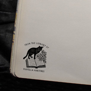 Anpassad Vintage Blommig Bibliotek Katt Stämpel