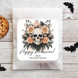 Anpassad Vintage Blommig Dödskalle Fyrkantigt Klistermärke