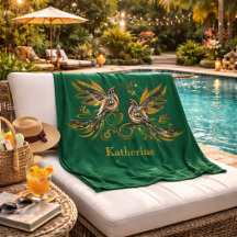 Anpassad Vintage Fågel Blommotiv Grön