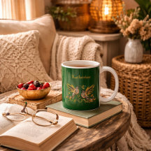 Anpassad Vintage Fågel Blommotiv Grön