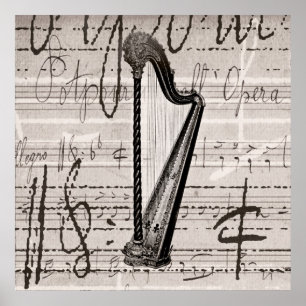 Anpassad vintage Harp och Antique Music Collage Poster
