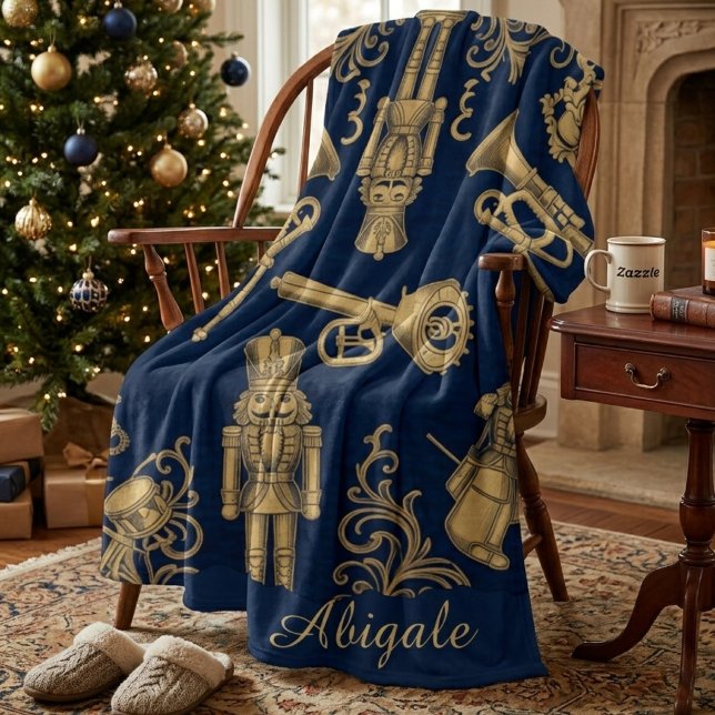 Anpassad Vintage Nötknäppare Elegant marinblå Fleecefilt (Skapare uppladdad)