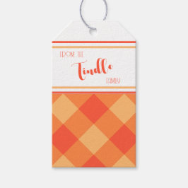 Anpassad Vintage Orange Buffelmönstrad Rutig Högti Presentetikett