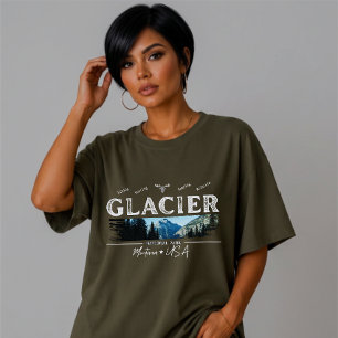 Anpassad Vintage Pinselstroke Glacier National Par T Shirt