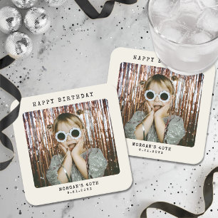 Anpassad Vintage Retro Foto Födelsedag Underlägg Papper Kvadrat