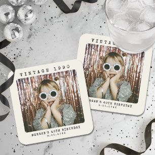 Anpassad Vintage Retro Foto Födelsedag Underlägg Papper Kvadrat